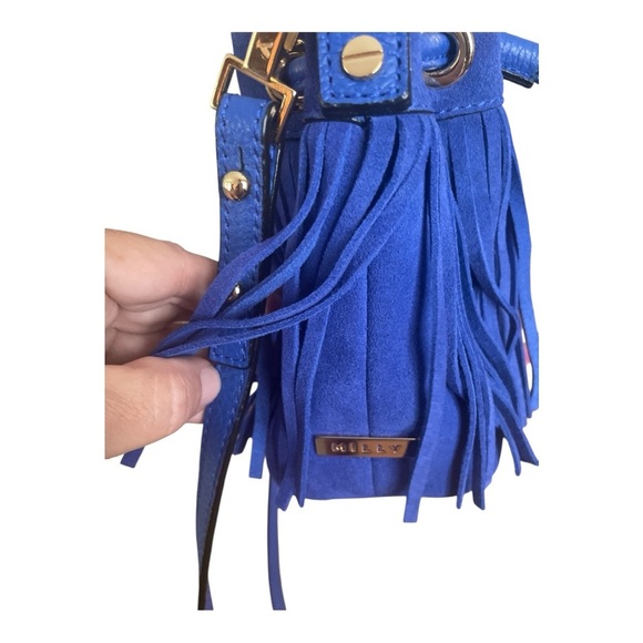 Milly Essex Fringe NWT Small Cobalt Blue Fringe Drawstring Bag - Picture 3 of 5